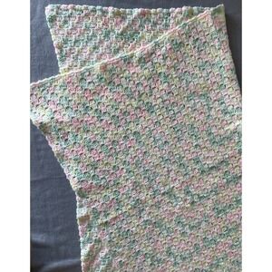 Vintage Handmade Afghan Blanket Pink Mint Green Yellow Crochet Throw 45x41" in